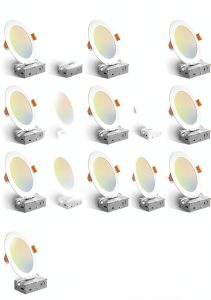 Amico 20 Pack 6 Inch 5CCT Ultra-Thin LED Recessed Ceiling Light with Junction Box, 2700K/3000K/3500K/4000K/5000K Selectable, 12W Eqv 110W, Dimmable Can-Killer Downlight, 1050LM Wafer Lighting - ETL-0