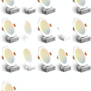 Amico 20 Pack 6 Inch 5CCT Ultra-Thin LED Recessed Ceiling Light with Junction Box, 2700K/3000K/3500K/4000K/5000K Selectable, 12W Eqv 110W, Dimmable Can-Killer Downlight, 1050LM Wafer Lighting - ETL-0