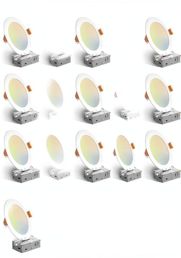 Amico 20 Pack 6 Inch 5CCT Ultra-Thin LED Recessed Ceiling Light with Junction Box, 2700K/3000K/3500K/4000K/5000K Selectable, 12W Eqv 110W, Dimmable Can-Killer Downlight, 1050LM Wafer Lighting - ETL-0
