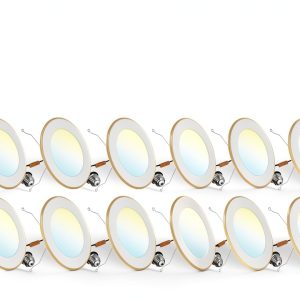 FREELICHT 12 Pack 5/6 Inch 5CCT LED Recessed Can Light with Night Light, 2700K/3000K/4000K/5000K/6000K Selectable Flat Recessed Lighting, 10W=110W, 1000LM, Dimmable Retrofit - ETL & FCC-0