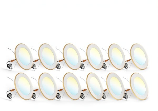 FREELICHT 12 Pack 5/6 Inch 5CCT LED Recessed Can Light with Night Light, 2700K/3000K/4000K/5000K/6000K Selectable Flat Recessed Lighting, 10W=110W, 1000LM, Dimmable Retrofit - ETL & FCC-0